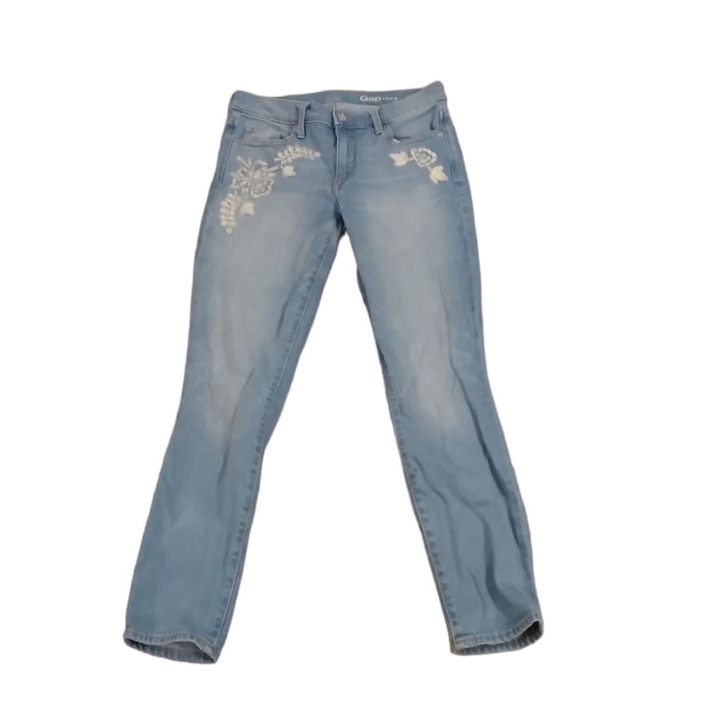 Gap 1969 27s Women's Intricate Floral Embroidered Light Wash Jeans Size 4 Short